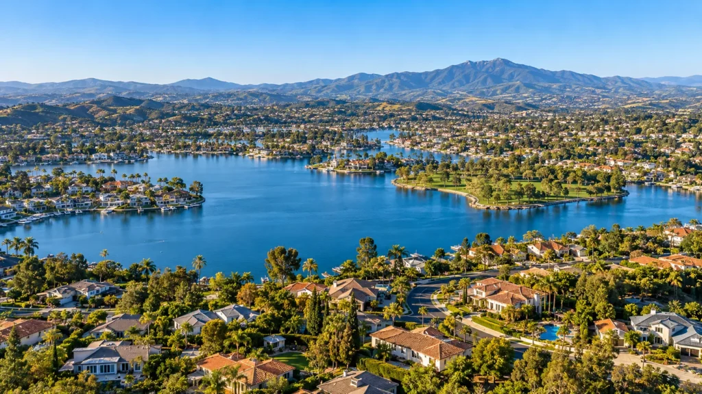 Sunlit Lakeside Community Panorama